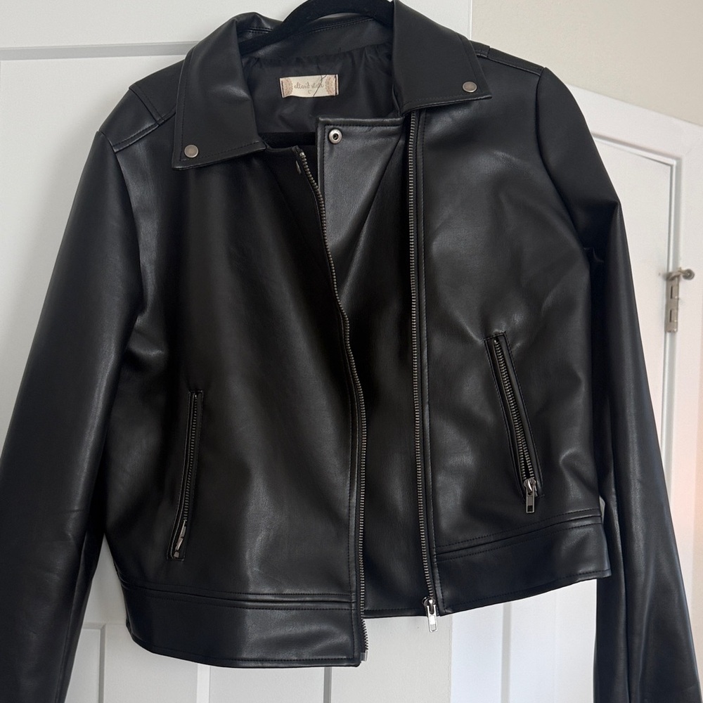 Altar'd State Black Faux Leather Bomber Jacket